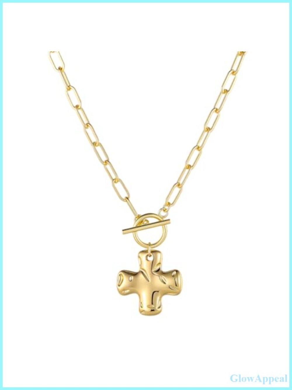 Chunky Cross Necklace 14K Gold Plated Paperclip Chain Toggle Clasp Women